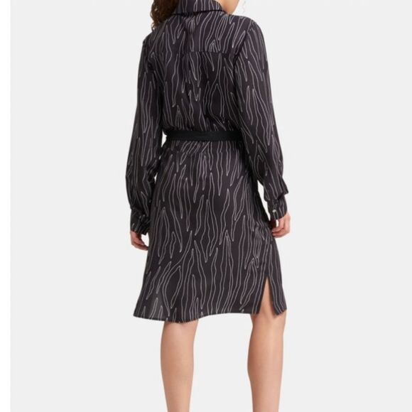 DKNY Black Long Sleeve Dress w White Pattern Design & Belt, Size S - Picture 2 of 4